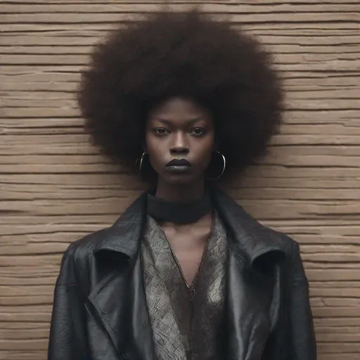 Prompt: A androgenous (((black person))) with striking features paired with a luxuriously long textured afro hair