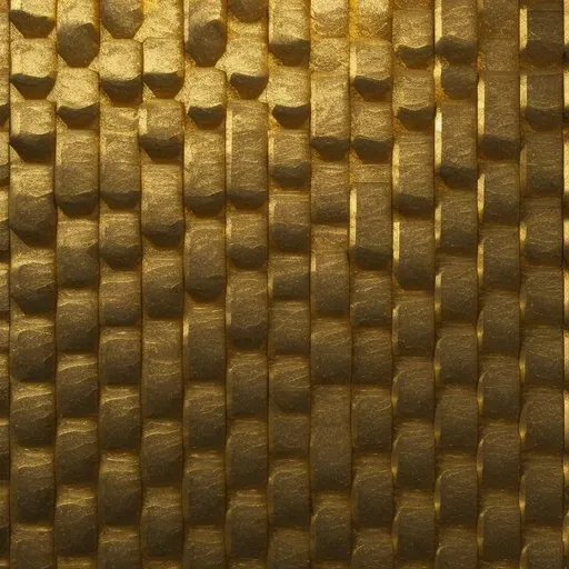 Prompt: Bulk of gold bars, shiny metallic texture, stacked in a secure vault, high quality, realistic, detailed, luxurious, golden tones, dramatic lighting