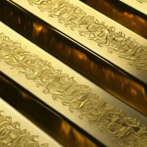 Prompt: Gold bar, 999.9 purity, shiny metallic texture, luxurious glow, high quality, realistic rendering, radiant lighting, detailed engraving, solid and heavy, wealth symbol, precious metal, investment, valuable asset, golden, top-tier craftsmanship