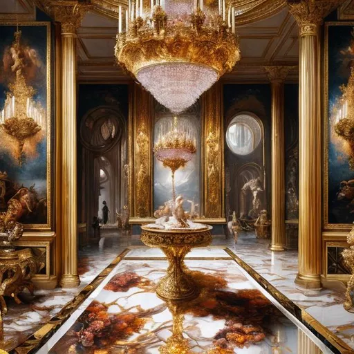 Prompt: Most expensive painting ever in the future, hyper-realistic, oil painting, opulent details, exquisite brushwork, luxurious color palette, grandiose scale, high quality, ultra-detailed, futuristic, opulence, vibrant colors, dramatic lighting