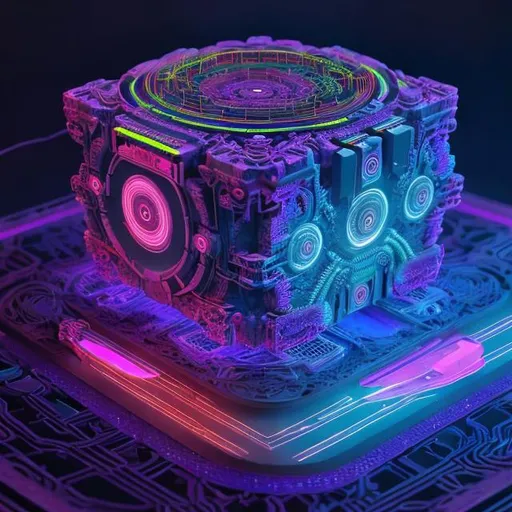 Prompt: Tokamak transformer hologram, futuristic sci-fi style, vibrant neon colors, intricate energy patterns, high-tech holographic projection, intense and dynamic lighting, 4k, ultra-detailed, sci-fi, hologram, futuristic, vibrant neon, intricate patterns, dynamic lighting