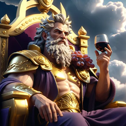 Prompt: Close-up, Zeus looking at the city from the clouds, Mount Olympus, eating grapes and drinking wine, sitting at a beautiful gilded royal throne with diamonds, talking on a cell phone, his lightning next to him, fluffy clouds behind, smog, glitter, sparkles, Unreal Engine 5, UHD 16K, 7D, HD, cinematic, brightly lit, high light, high detail, high resolution, realistic, professional photo, 30 mm lens, 1/250 sec, f/2.8, beautiful, aesthetic, watercolor, ink, colored pencils, oil painting
v.1.3