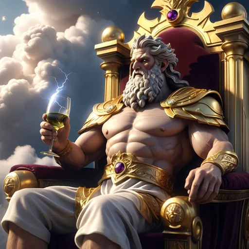 Prompt: Close-up, Zeus looking down on the city from the clouds, Mount Olympus, eating grapes and drinking wine, sitting at a beautiful gilded royal throne with diamonds, giving instructions on a large mobile phone, dialing a number with his other hand, his lightning next to him, fluffy clouds behind, smog, glitter, sparkles, Unreal Engine 5, UHD 16K, 7D, HD, cinematic, brightly lit, high light, high detail, high resolution, realistic, professional photo, 30mm lens, 1/250 sec, f/2.8, beautiful, aesthetic, watercolor, ink, colored pencils, oil painting
v.1.3