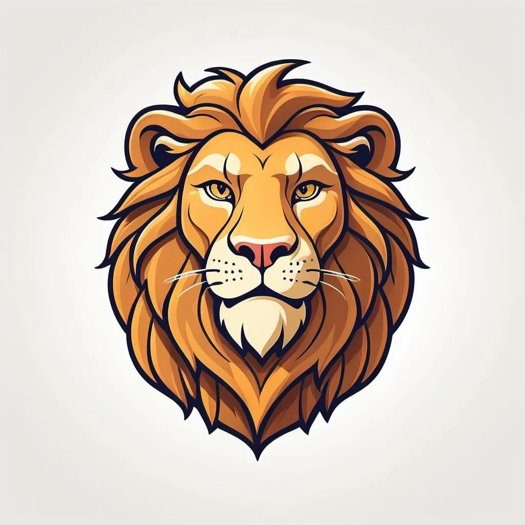 Prompt: Stylized cartoon aslan from narnia mascot, vector flat logo, simple lines, cute cartoon illustration,pop art style colorfull, white backdrop