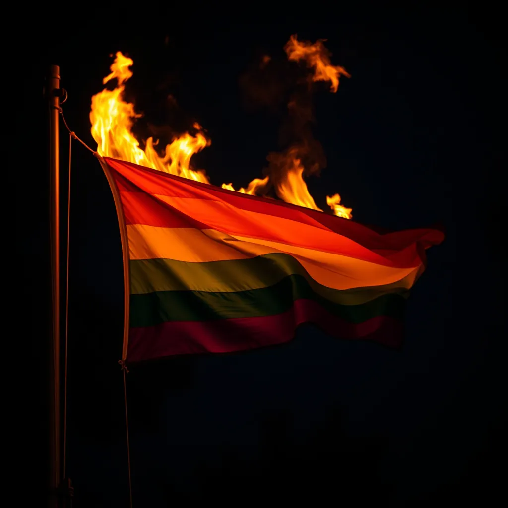 Prompt: Burning gay flag
