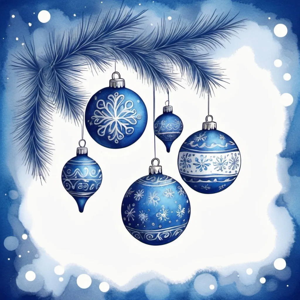 Prompt: Blue christmas new year drawing 