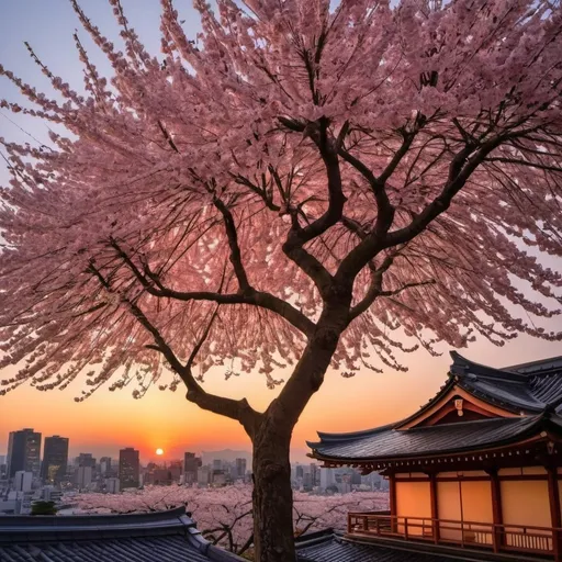 Prompt: i need a beutiful and very realist sunset in the nigt  in tokio,japon with hundreds of  cherry tree