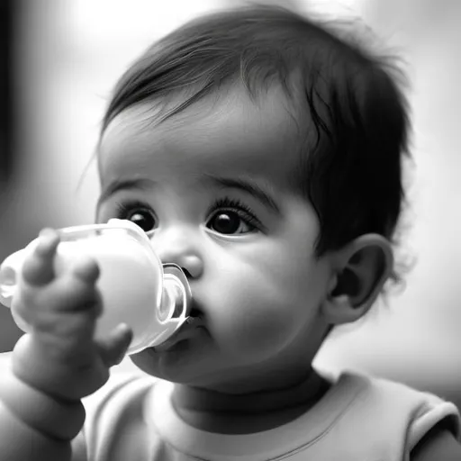 Prompt: A baby drinking milk 
