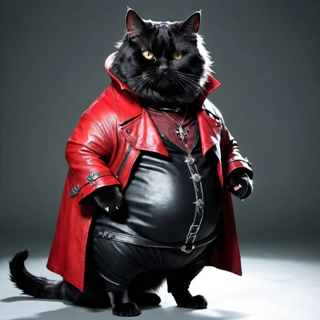 Prompt: a fat fluffy black cat dressed as dante from devil may cry