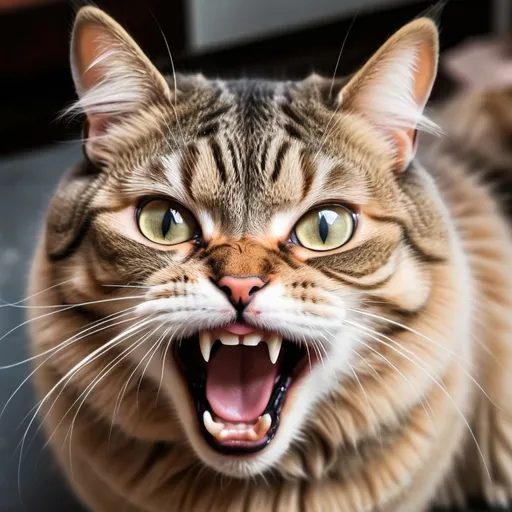 Prompt: A cat scary face with big mouth