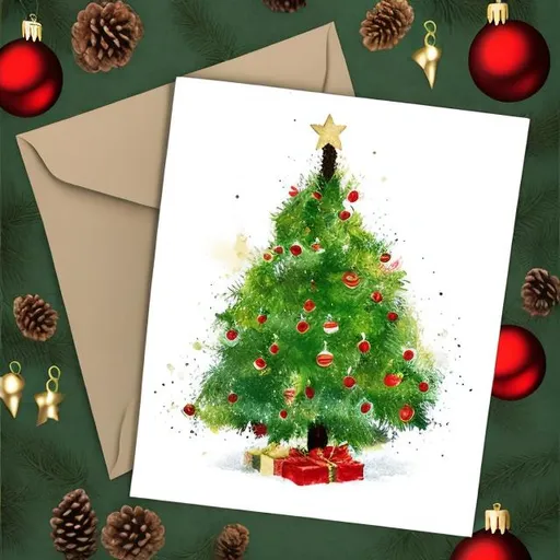 Prompt: greeting card with christmas tree
