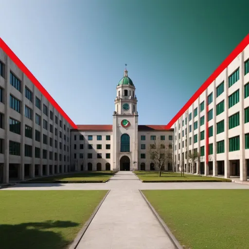 Prompt: I need a 16:9 image to use as a background for a presentation (powerpoint), needs to be light colored and needs to have borders on the bottom and right side comprised of two lines (green and a smaller in red) and the logo of our university (IFSC instituto federal de Santa Catarina)