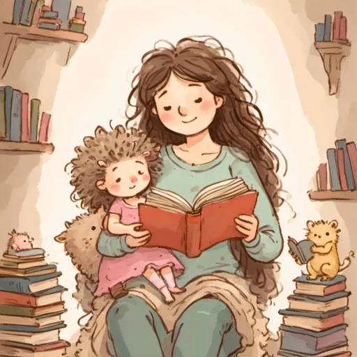 Prompt: <mymodel> mother holds her young daughter in her hands and reading to her