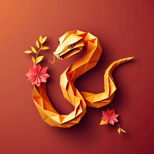 Prompt: Vector design of a 3d paper-made snake in origami, designed for lunar new year. make the snake friendly-looking