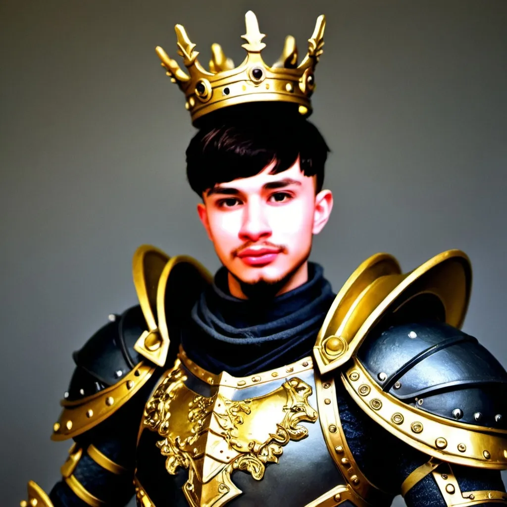 Prompt: A realistic dark fantasy gold armored king posed 