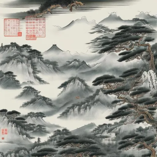 Prompt: sketch a flying eagle over tall tea trees in yunnan tea mountain. in qing dynasty chinese style  