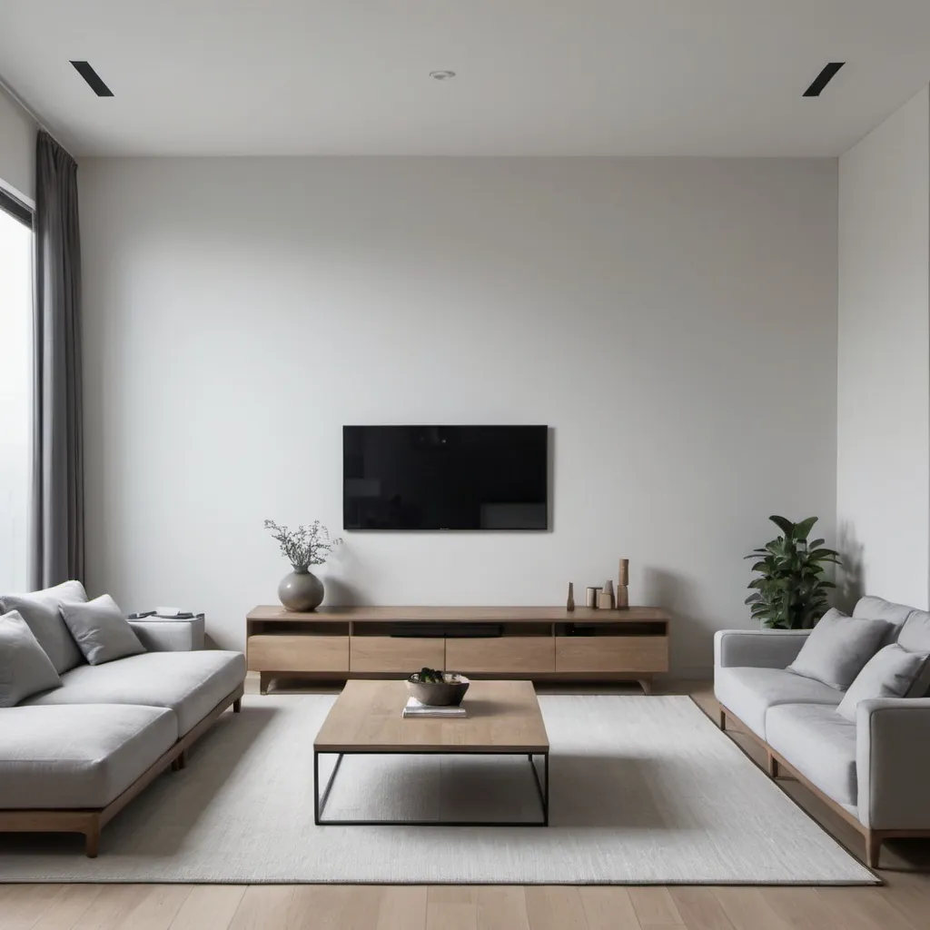 Prompt: minimalist living room,no windows, just walls background, wideshot
