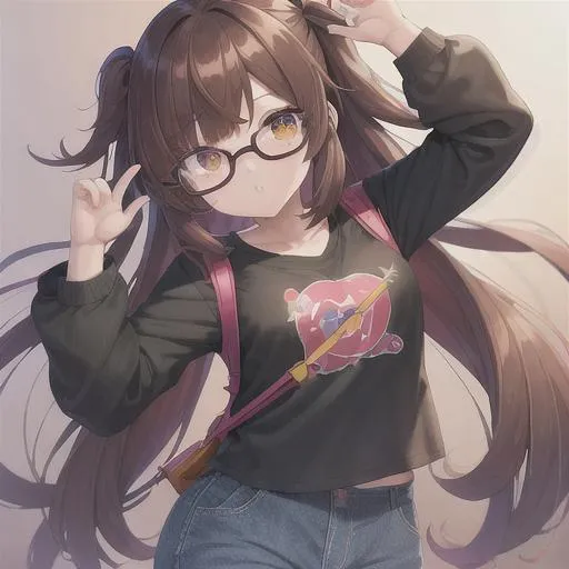 Prompt: best quality, 
cute vtuber Meica Ch.,
big round eyes, 
vibrant dark brown hair,
wearing a hair accesori, Hetereocromia eyes 
 clothing, 
curious face,
unreal engine 5,
2girls
school
baggy shirt,
pants
((, narrow waist))
thighs
glasses
face
hair pin stars
one eyes brow
one eyes green
<lora:kanaMixV3_LoRA128:1> masterpiece, 
best quality, 
ultra-detailed,
 illustration, 
colorful,
 falt color, 
depth of field,
 lens flare, 
1girl, anime, 
sitting, 
red hair,
 looking at viewer,
school, 
classroom, 
pleated miniskirt ,
 school uniform,
detailed skin texture, 
detailed cloth texture, 
beautiful detailed face,