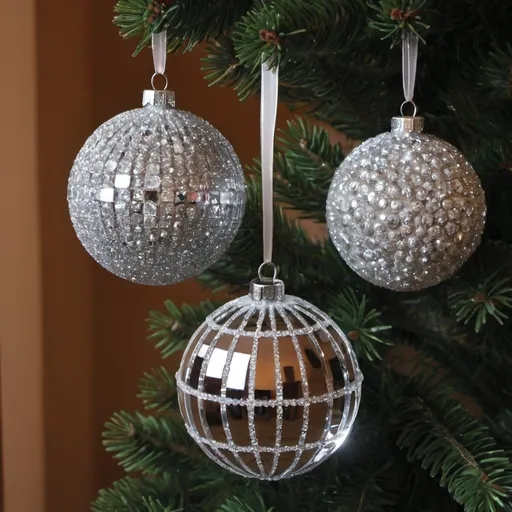 Prompt: Christmas tree balls shiny and some made with crystal