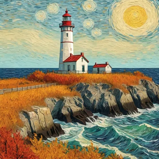 Prompt: A lighthouse in fall in the style of Van Gogh
 