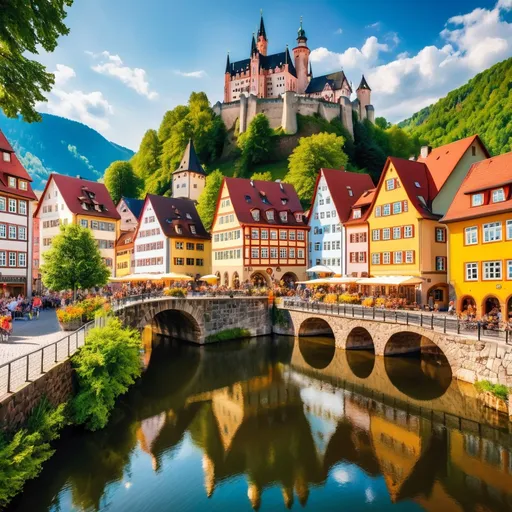 Prompt: best places to visit in Germany, (stunning landscapes), picturesque villages, historic landmarks, (vibrant cities), iconic castles, lively locals, (lush greenery) in countryside, (charming streets) lined with cafes, (historic architecture), panoramic views, serene lakes, (colorful markets), (transportation links), (travel brochure style), warm and inviting atmosphere, ultra-detailed, high-resolution.