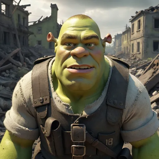 Prompt: shrek is a ukranian soldier in Bakhmut
