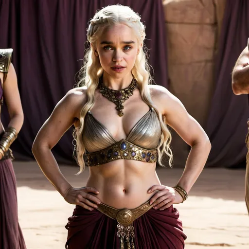 Prompt: daenerys targaryen emilia clarke in belly dancer outfit