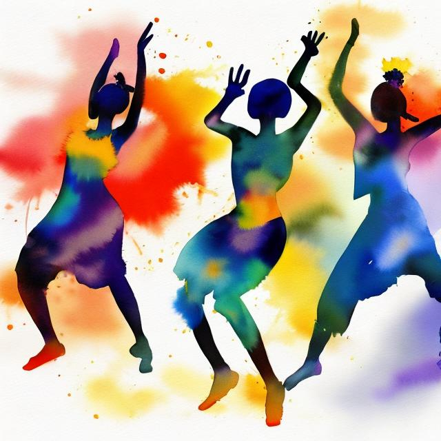 Prompt: A watercolor of abstract Jamaican dancers

