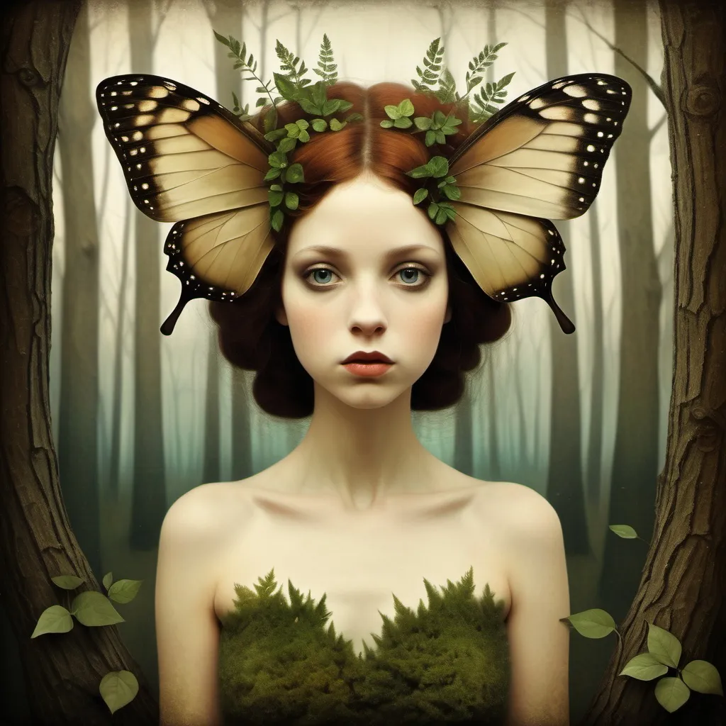 Prompt: A forest dwelling wood nymph in the style of Christian Schloe
