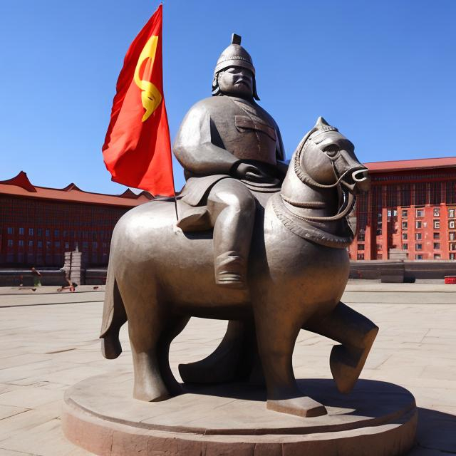 Prompt: Communist Mongolian statue 