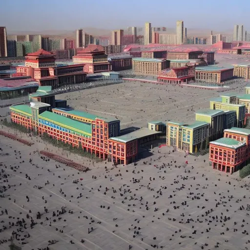Prompt: Communist Mongolian city square 
