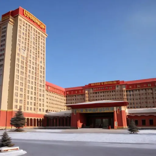 Prompt: Communist Mongolian hotel 