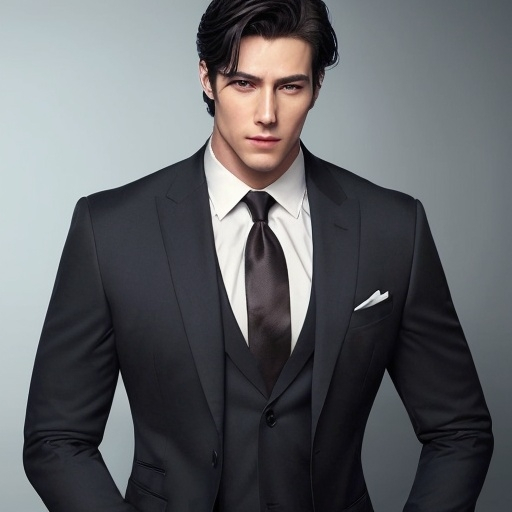 Prompt: Draw me a handsome hero who would be a romantic novel or webtoon’s male lead role. He is wearing boss style three piece suit. Dark hair and deep eyes. Tall and wide shoulders, toned or jacked body underneath the suit (don’t need to “show” it. Just keep it as the body type reference) He looks intelligent and cool headed.