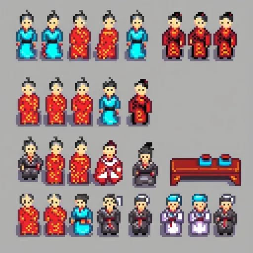 Prompt: Chinese Traditional Young Man Many Clothing Color Game Assets