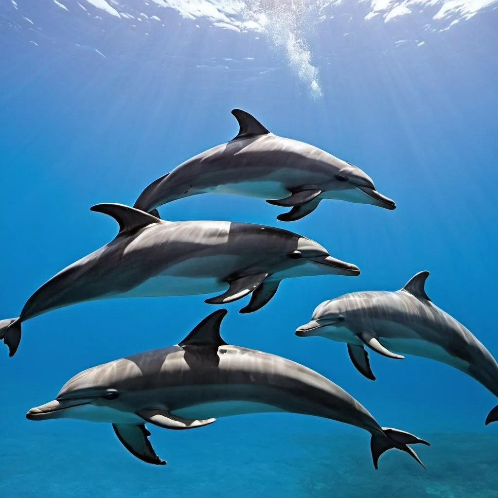 Prompt: school of dolphins underwater
