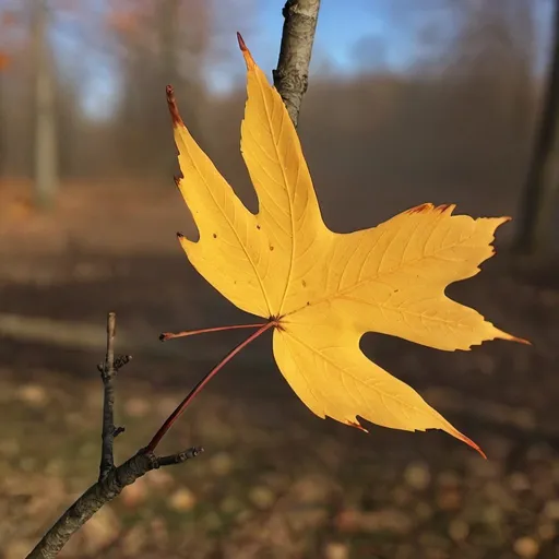 Prompt: fall. last leave on the bald branch of tree





