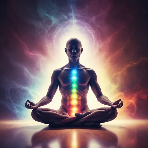 Prompt: meditated human in the aura or vibrant energy 