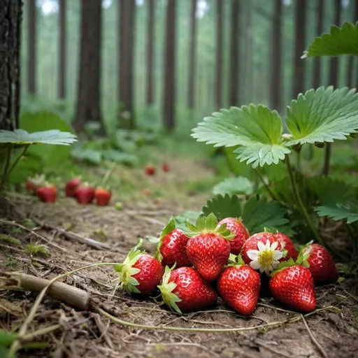 Prompt:  strawberries in a clearing in the forest