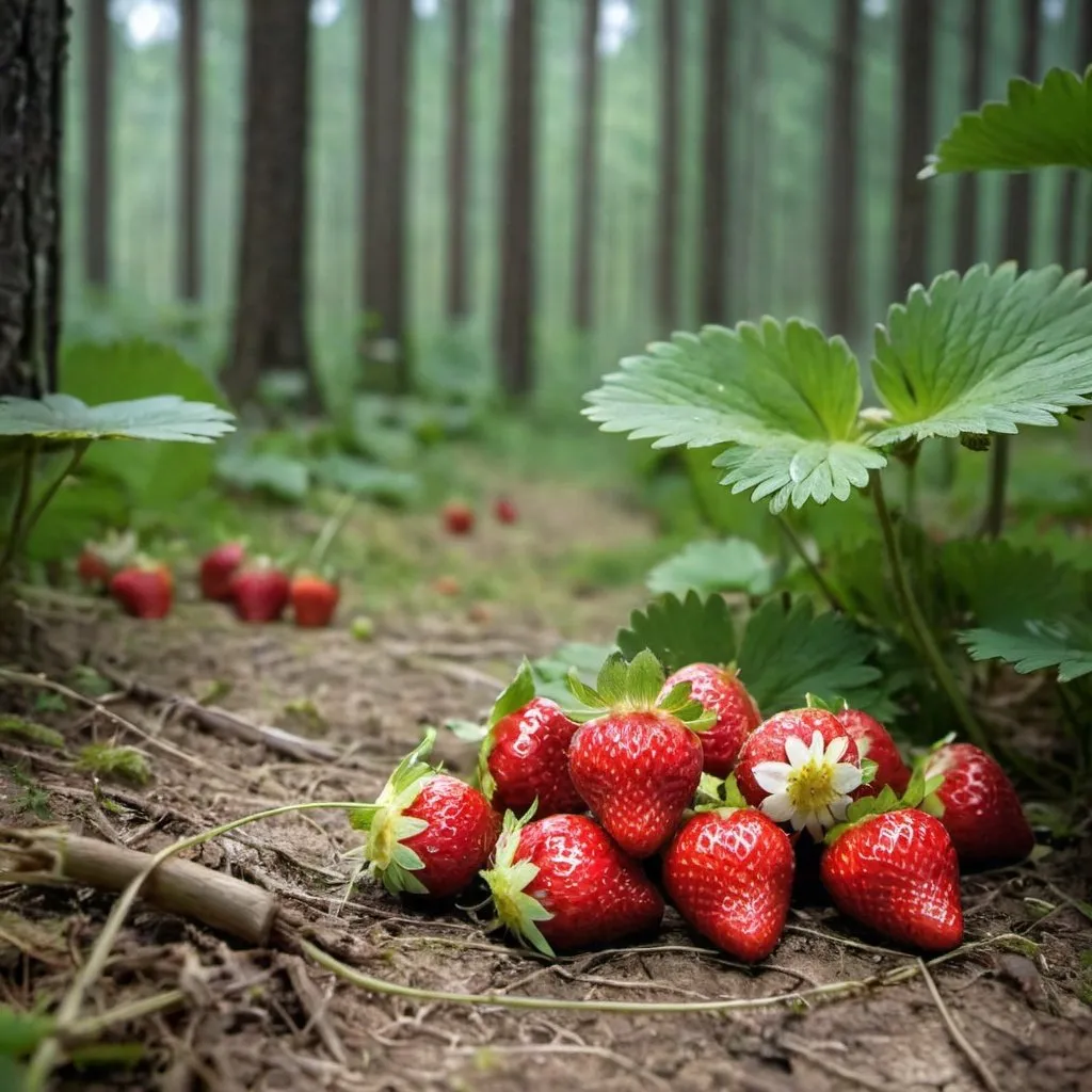 Prompt:  strawberries in a clearing in the forest