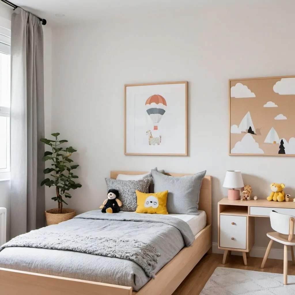 Prompt:  kid's bedroom  room with a square picture on the wall
