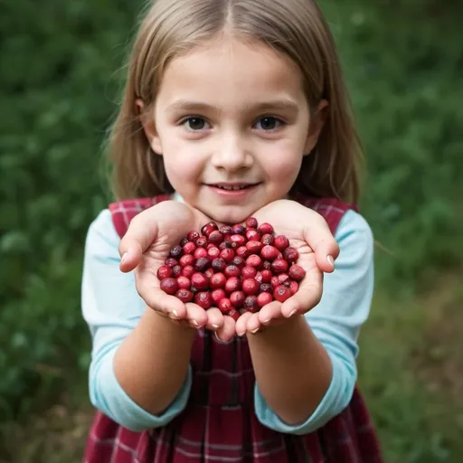 Prompt: little girl hands full of cranberry 