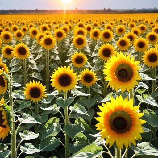 Prompt: sunflower field under the sun shine 




