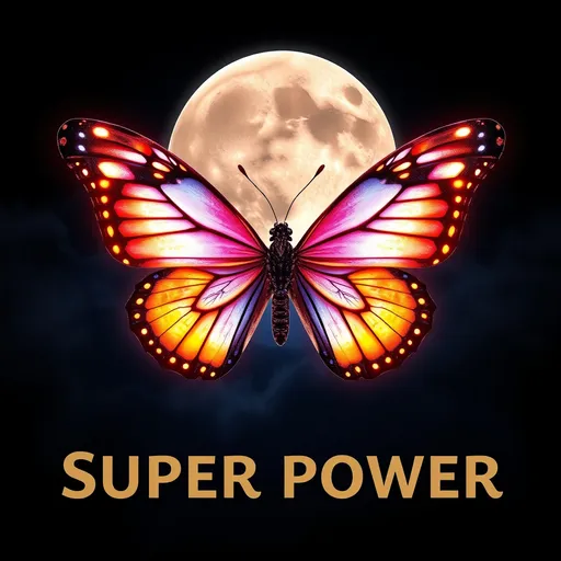 Prompt: i butterfly with night ligt fort shirt print with moon super power text.two colors only

