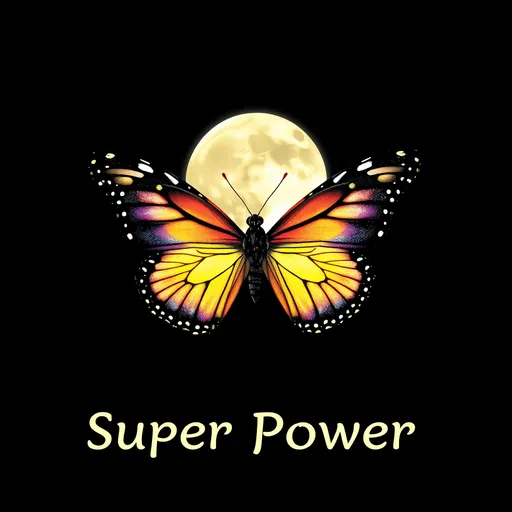 Prompt: i butterfly with night ligt fort shirt print with moon super power text