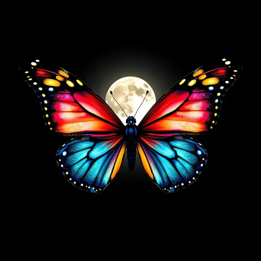 Prompt: i butterfly with night ligt fort shirt print with moon super power text