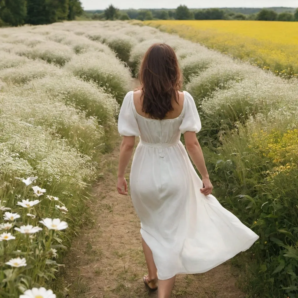 woman walking away in dress