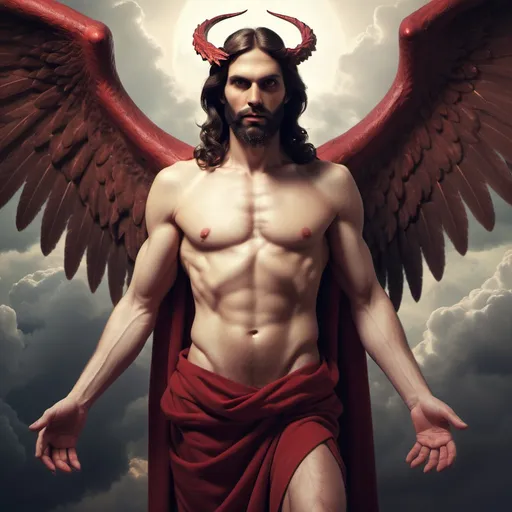 Prompt: Satan with huge wings but make him look like jesus
