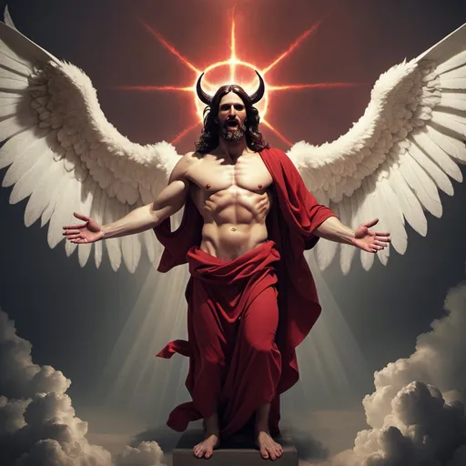 Prompt: Satan with huge wings but make him look like jesus
