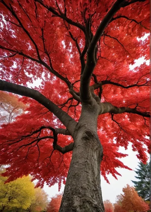 Prompt: Create a picture of tree, red leaves, full picture