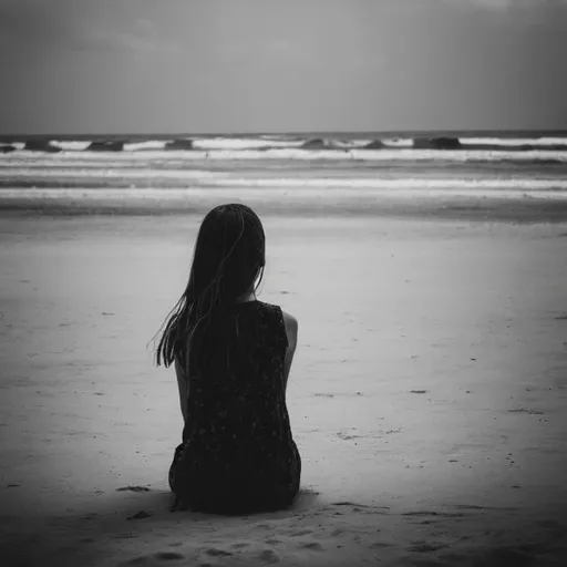Prompt: alone girl and her mind at beach